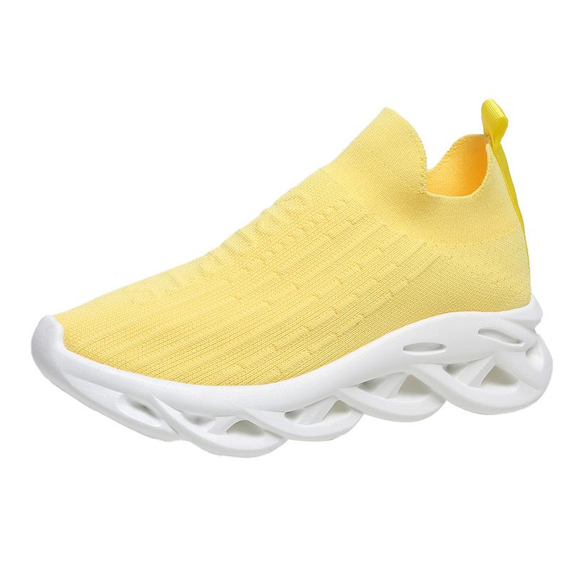 

Повседневная модная дышащая ленивая обувь на одной педали, вязаная мухами, женские новые кроссовки на платформе-маффине, лето 2025 35 жёлтый