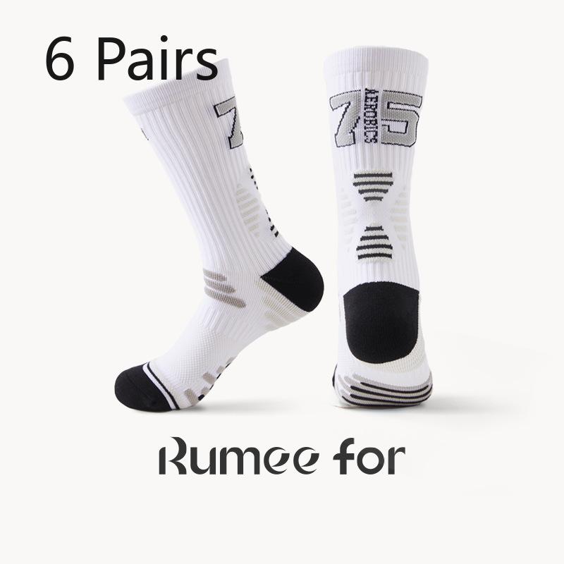 6 Pairs of Men's Thick Towel Bottom Running Basketball High Socks