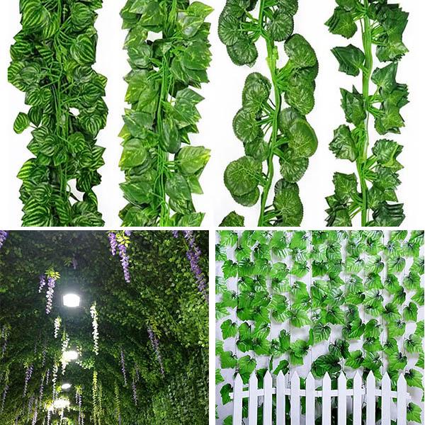 12 Pcs 2M Artificial Hanging Vine Plant Leaves Plastic Home Garden Wall Wedding Decoration