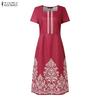 ZANZEA Women Elegant Square Collar Casual Short Sleeve Print Dress
