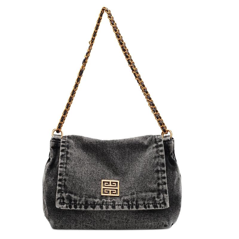 New retro denim bag women s lazy style shoulder bag fashion chain large capacity commuter tote bag
