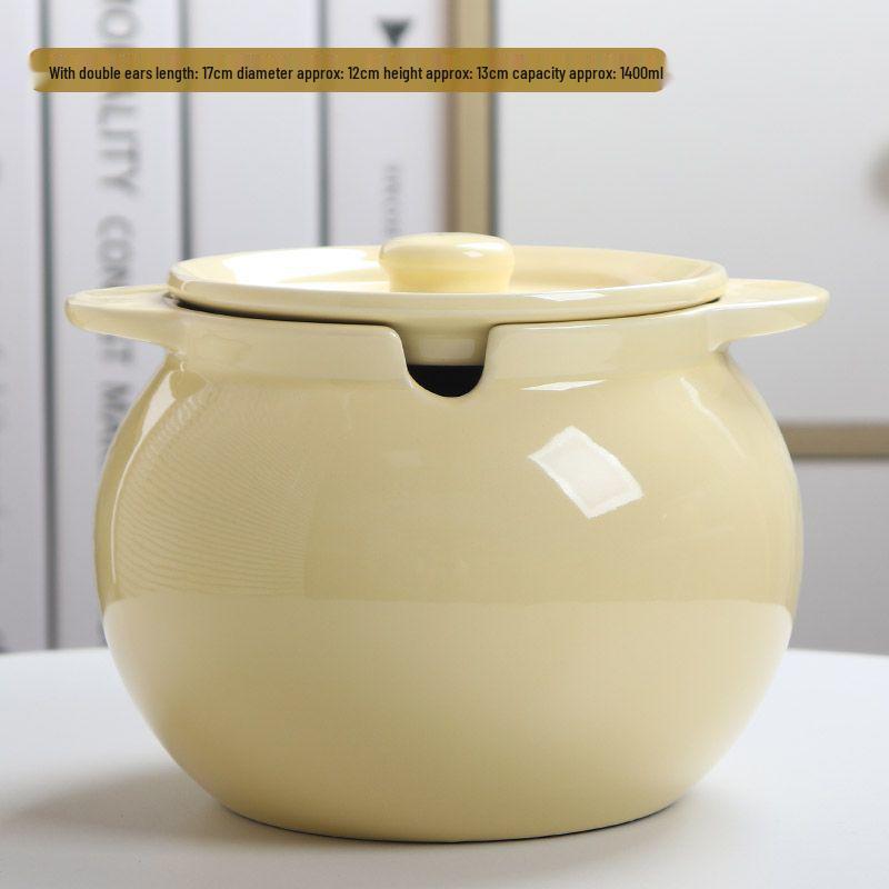 Ceramic Double-Handled Lard Jar with Lid - High-Temperature Resistant Kitchen Oil Storage Pot