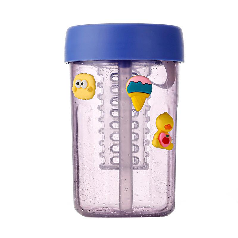 Plastic Water Cup with High Aesthetic Value, Tea Separation, Summer Double Drinking Cup with Lid and Straw, 400ml Office Beverage Cup