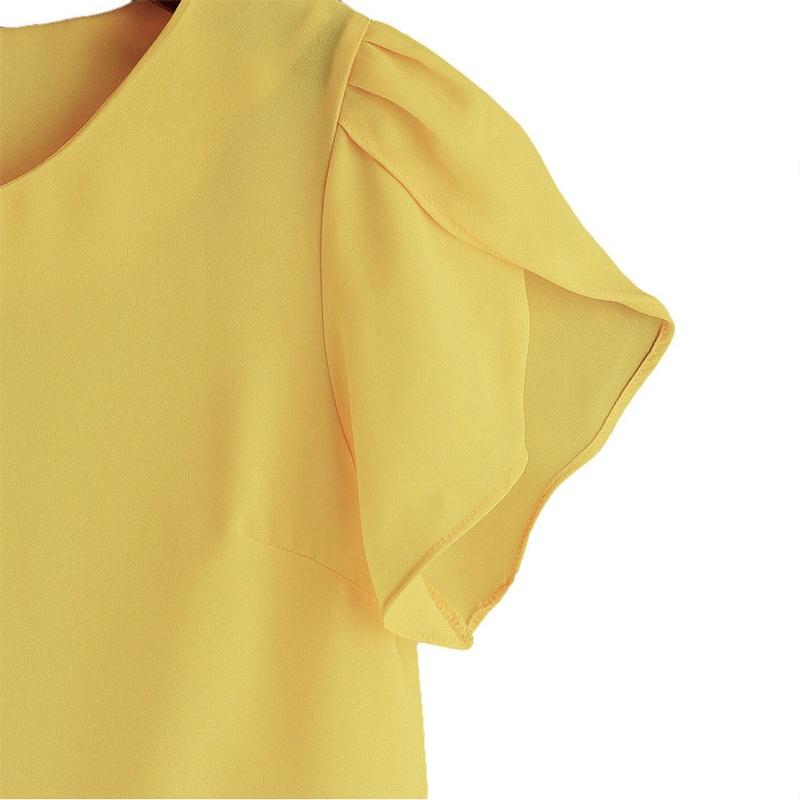 Summer Women Lotus Short Sleeve Blouse Tops Ladies Loose T Shirt Casual Top Tee