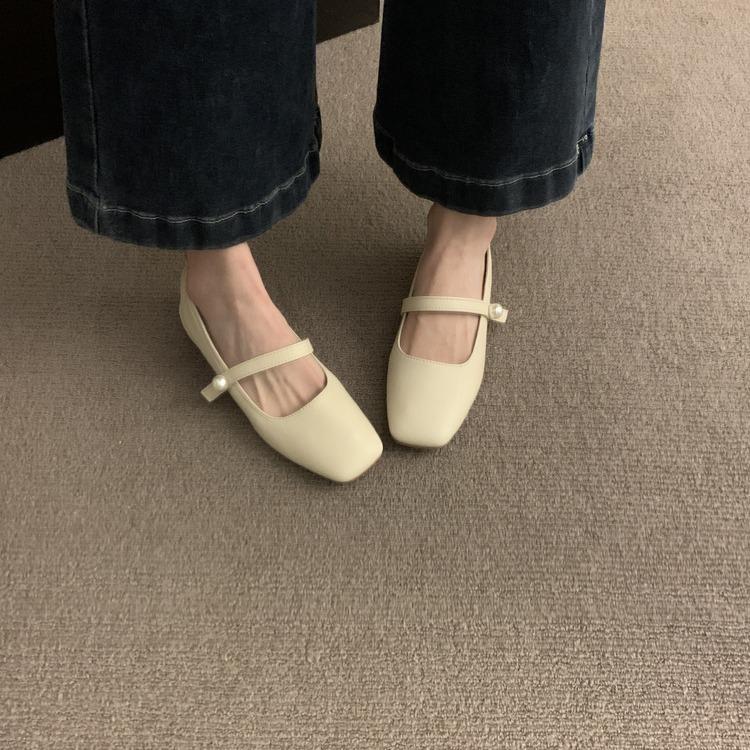 Square head Mary Jane shoes women's shoes spring and autumn 2024 new thick heel with French style with skirt temperament single shoes