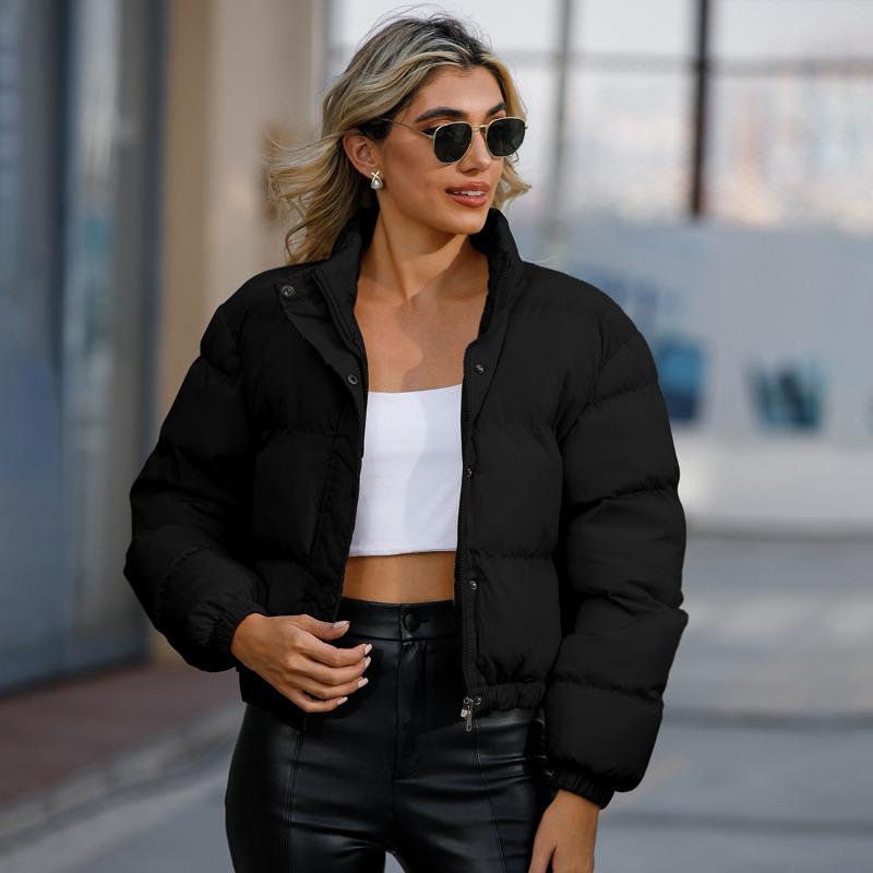 Winter Women's Short-sleeved Long-sleeved High-neck Warm Jacket Loose Casual Cotton Coat