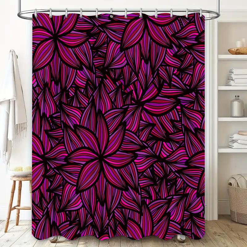 Vibrant Black Pink Bath Shower Curtain Flower Print Decorative Waterproof Home Decor