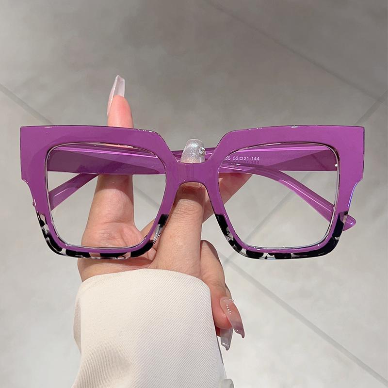 KAMMPT Übertriebene Quadratische Brille Damen Mode Vintage Patchwork Blaulichtblockierende Brille Stylische Nicht-Sehstärke Brille