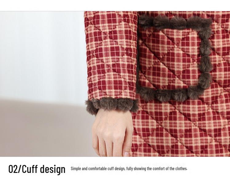 Women's Mid-Length Plaid Cotton Jacket - Maternity & Plus Velvet for Autumn/Winter Warmth, Over-the-Knee Style for Middle-Aged & Elderly