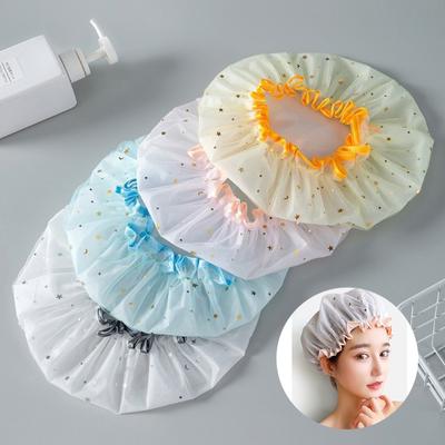 Double-layer Shower Cap Adult Ladies PVC Waterproof Bathing Hat Kitchen Oil-proof Bathroom Bathing Household Shower Cap