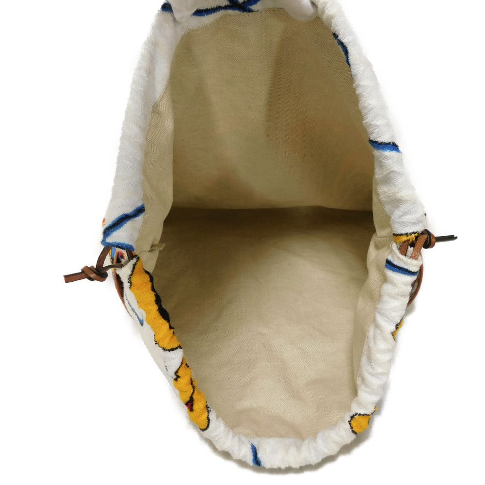 Used 12695 Drawstring Large Bag 7922 Logo Towel Multicolor Calfskin Tan Drawstring Bag Paula's Ibiza Pile White Unisex