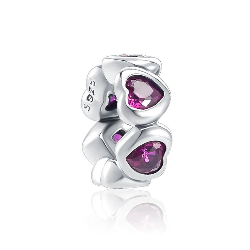 Fine Zircon Love Heart Spacer Charm 925 Silver Pendant Fit Original Bracelet Women Flower Separate Beads DIY Making Jewelry Gift
