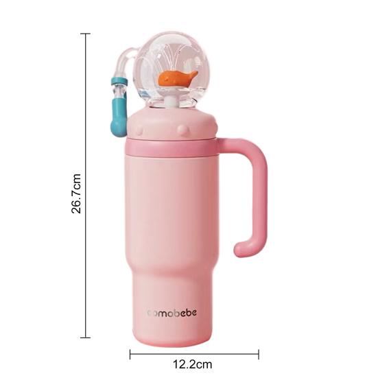 Velrybí fontánový kelímek 710ml Nerezový hrnek na pití se zábavným fontánovým efektem Nepropustný Kelímek se slámkou odolný proti rozlití pro děti dospělé