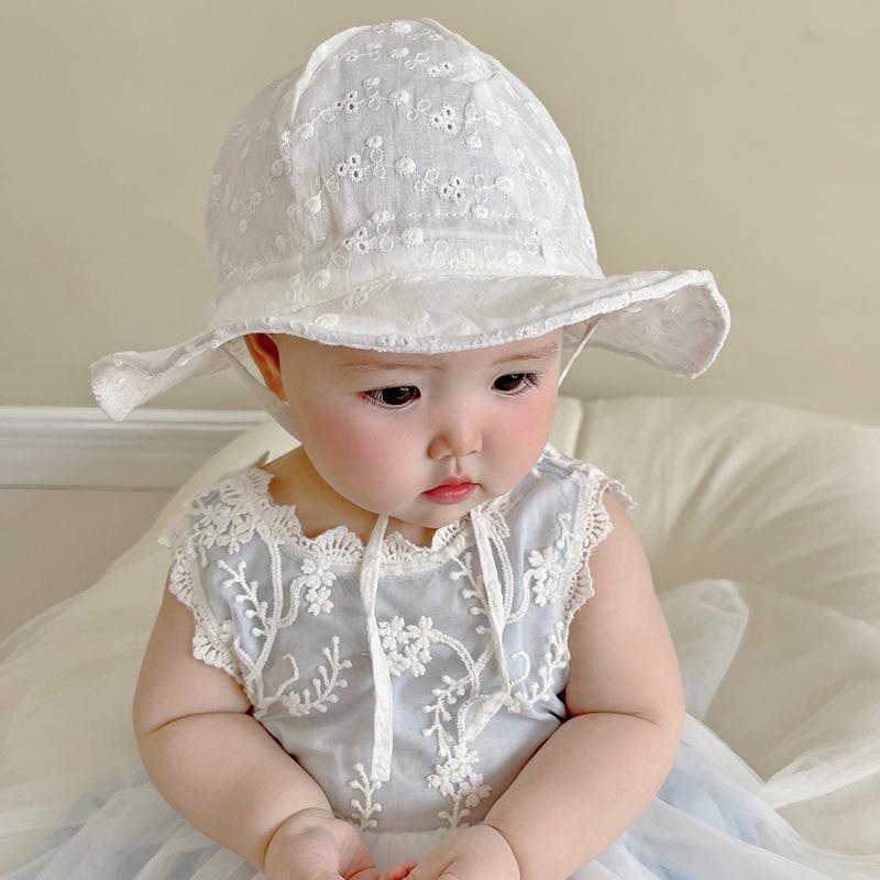 Baby Girls Sun Hat Summer Panama Breathable Hollow Bucket Hat Cute Floral Baby Infant Fisherman Cap