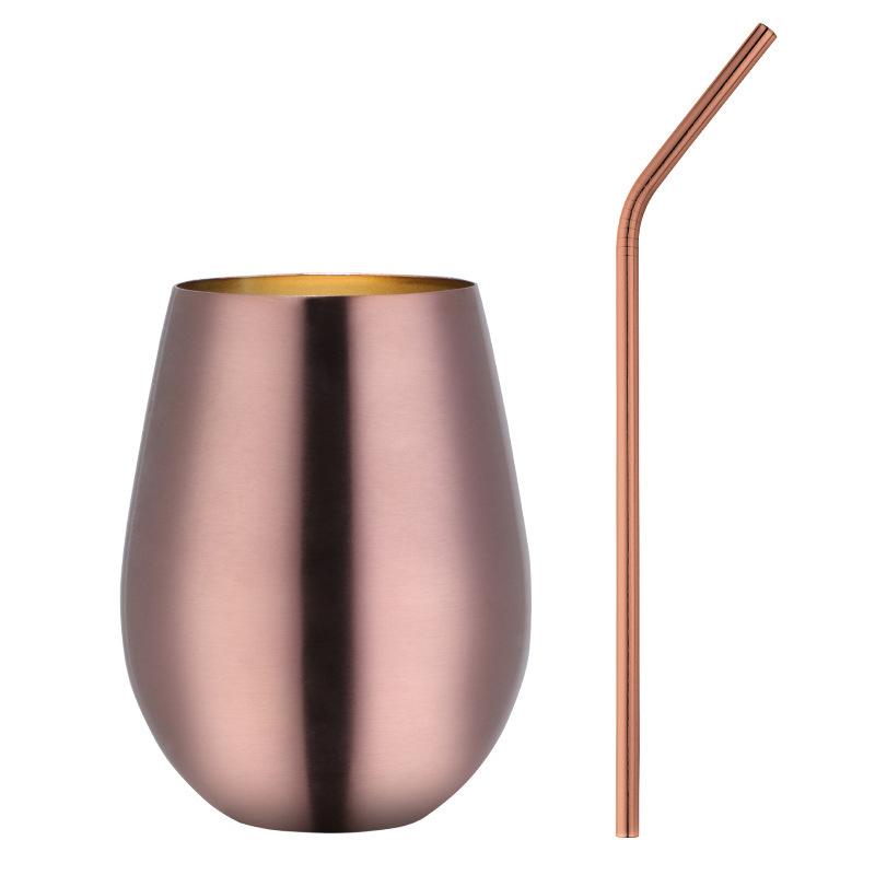 New Stainless Steel Wine Cup With Straw Single Layer Metal Drinking Mug Multifunction 500Ml Big Belly Cup Outdoor Drinkware
