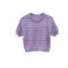 Design Printemps Été Sens du Design Creux Manches Bouffantes Style Étranger Pull Court en Maille Fin Polyvalent Col Rond Hauts Pulls Décontractés pour Femmes T-shirts