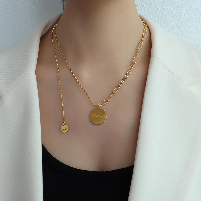 Trendy European & American Spicy Girl Tassel Pendant Necklace in Gold-Plated Titanium Steel