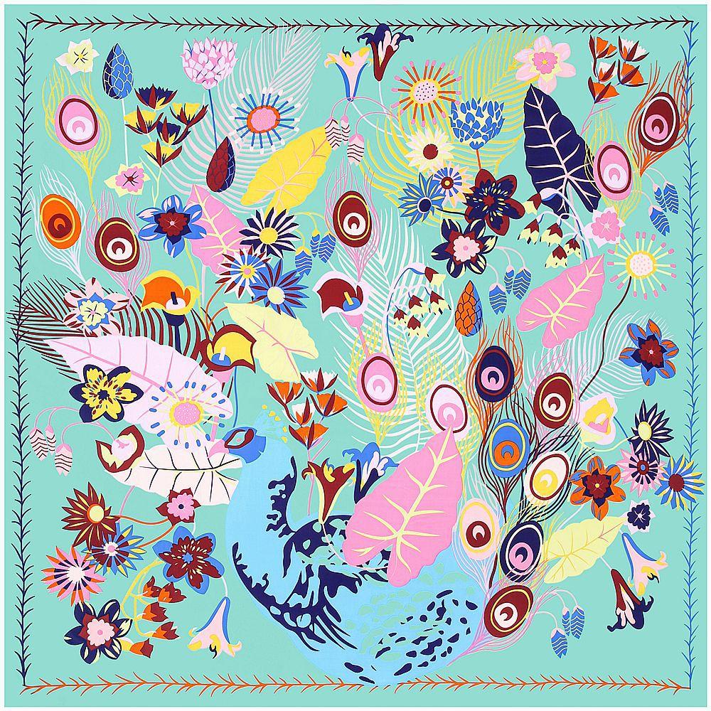 130Cm Silk Scarf  New  Square Scarf Fashion Pashmina Design Peacock Feather Women Shawl Bandana Kerchief Scarves
