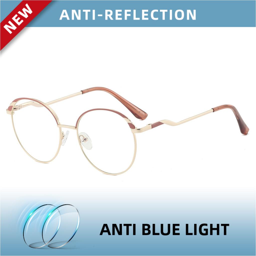 EYORA Fashion Metal Round Full Rim Reading Glasses Anti Blue Ray Myopia and Hyperopia Photochromic Prescription Eyewear Lens