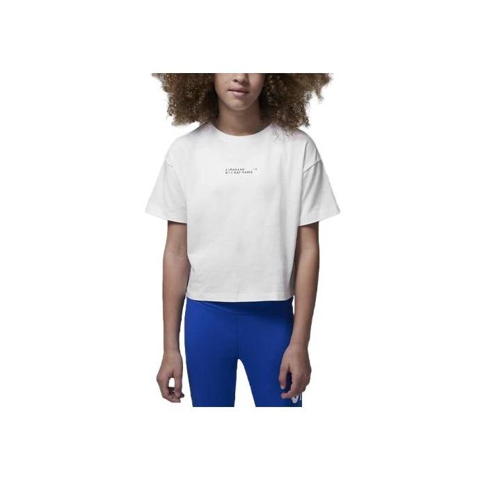 

Спортивная футболка с короткими рукавами и круглым вырезом Jordan с буквенным принтом, детские топы белого цвета FB0169-100 S