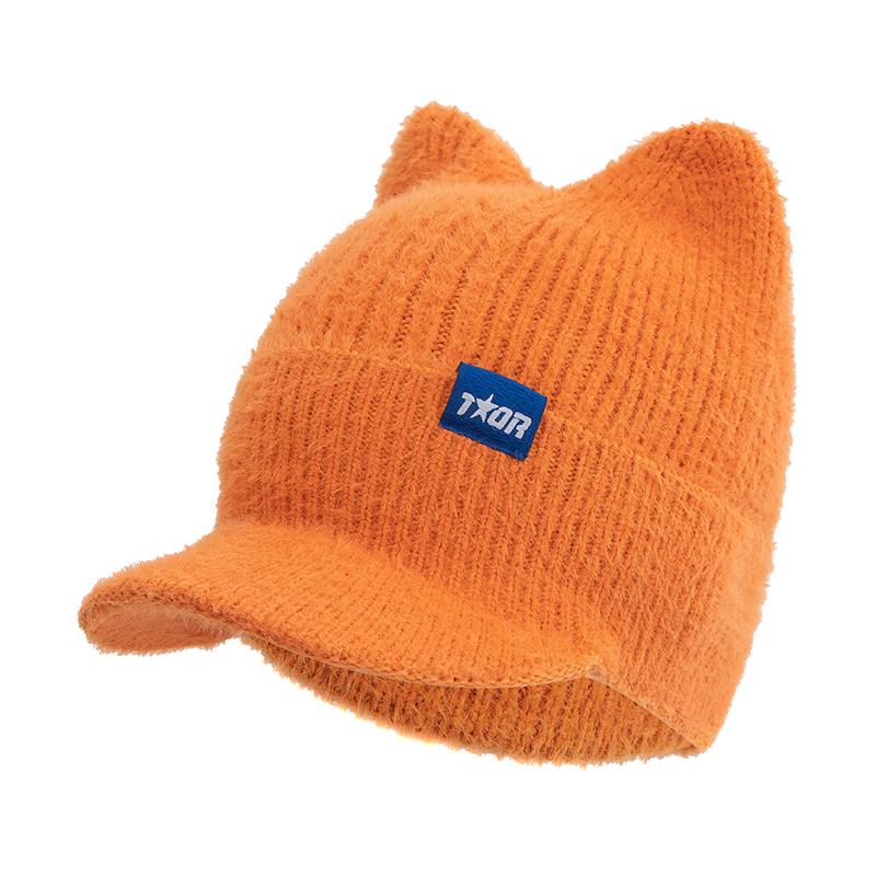 

Новая женская зимняя шапка ярких цветов с полями, модная вязаная шапка из искусственного меха, мягкая шапка-бини, женская уличная кепка 54cm-5cm оранжевый