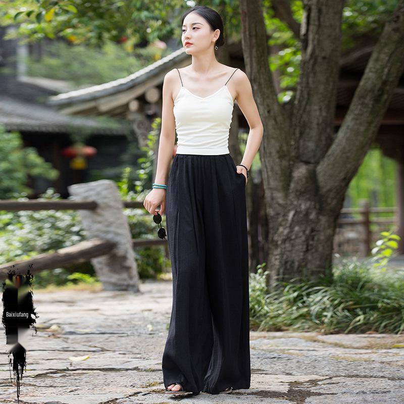 2025 Fall/Winter Cotton Linen Women's Chic Wide-Leg Skirt Pants - Textured, Flowy, and Leg-Elongating