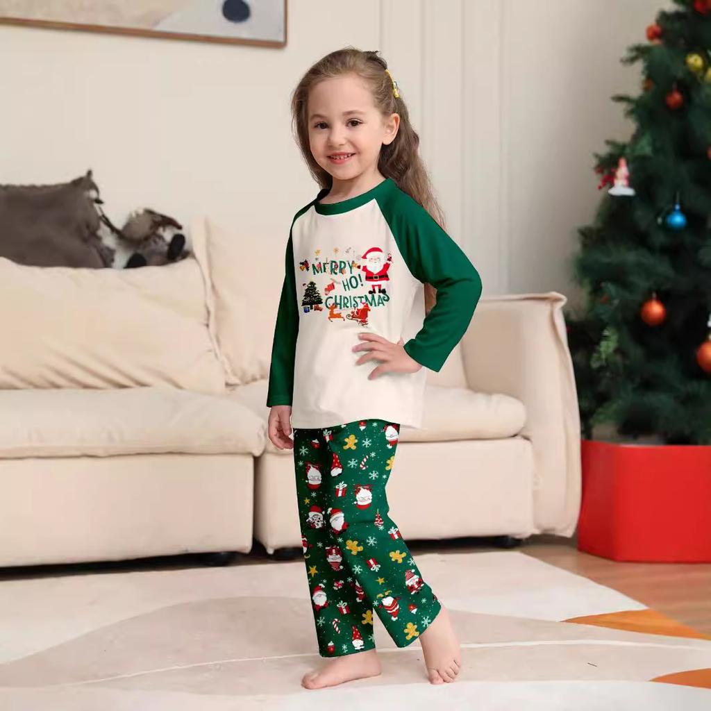 New Christmas parent-child clothing snowflake Santa letter family pajamas long sleeves trousers green loungewear