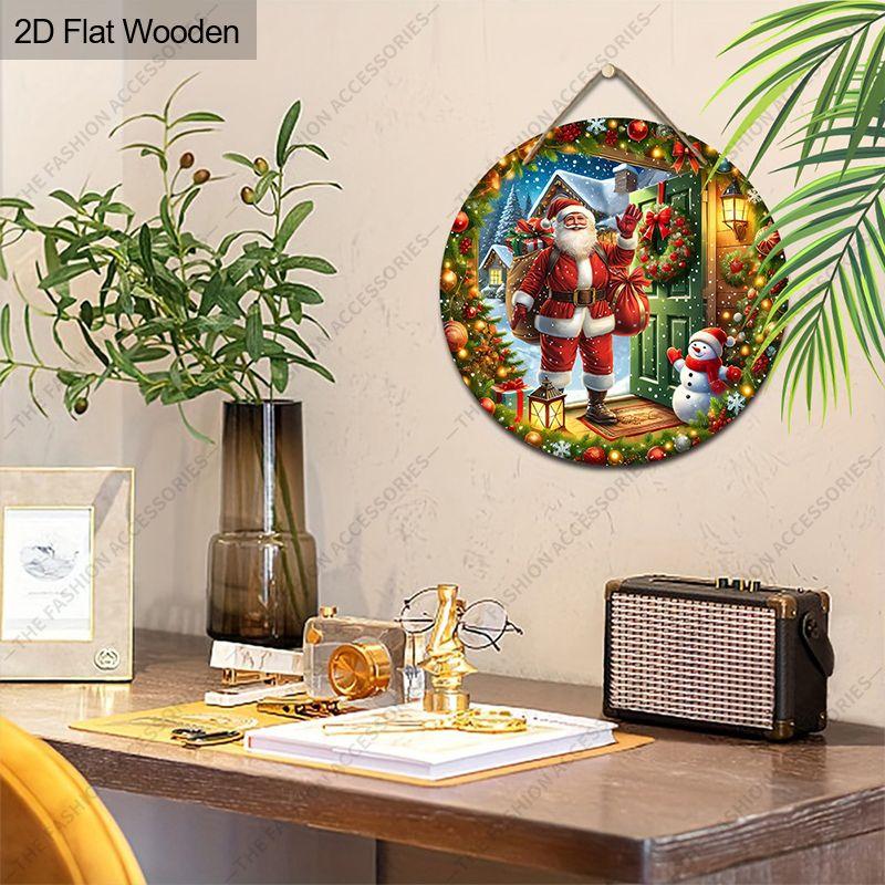 Weihnachtsdekorationsschild, hängende Innendekorationen, 2D flache Holzprodukte mit dem Muster Santa Claus, der Geschenke trägt, Weihnachtsgeschenke für die Familie