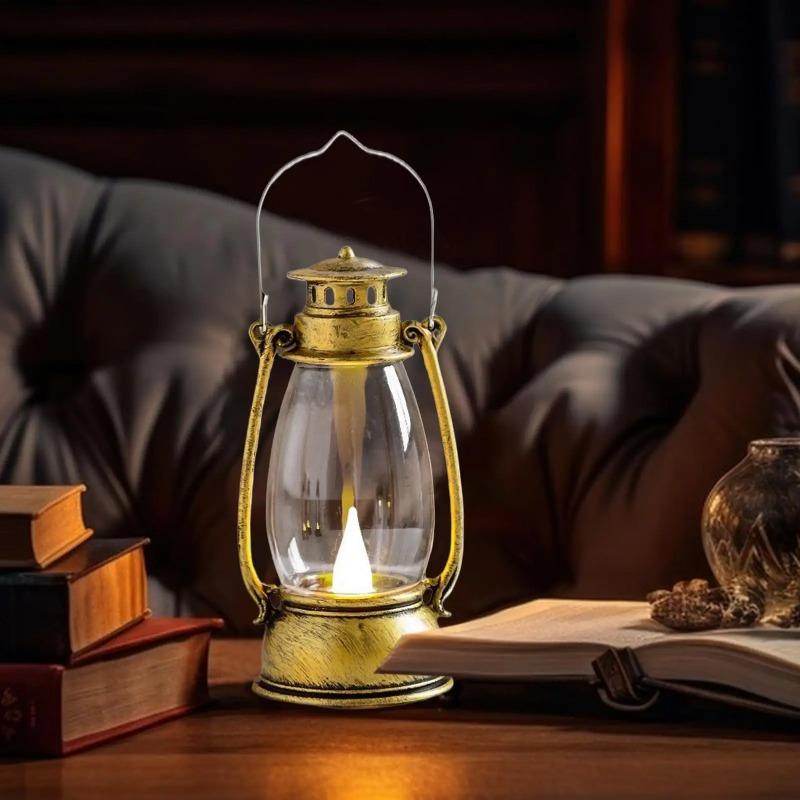 Retro LED Camping Lantern Portable Vintage Hurricane Lamp Warm Light with Handle for Outdoor Hiking Tent Table Home Decor