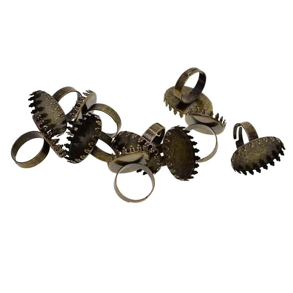 

10 медных коронок, регулируемые заготовки для колец для овального кабошона, бронза