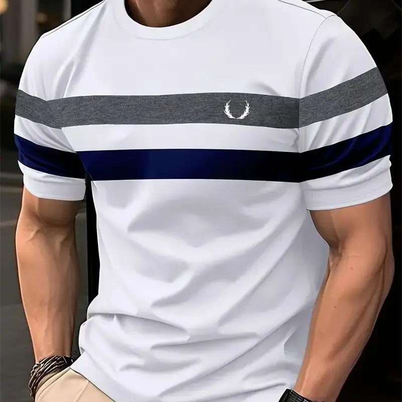 Men's T-Shirt Fashion Streetwear Summer Short Sleeve Stripe Print Male T-Shirts Male Oversized Clothing Casual Crew Neck Tops