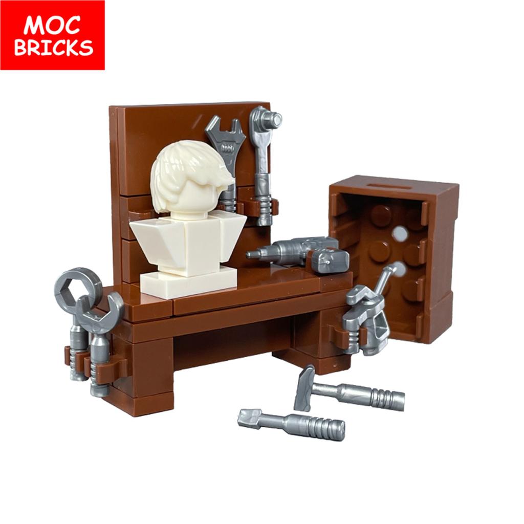 Set  MOC Bricks Coffee Cupboard Microscope Toilet Air Conditioner Desk Educational Building Blocks Toys Kids Gifts