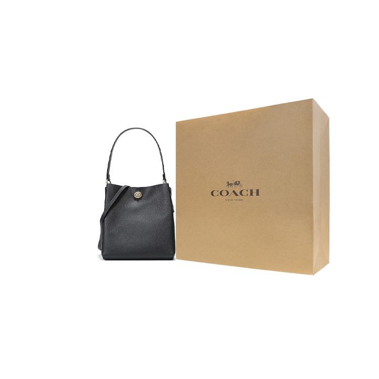 New COACH Charlie Leather Bucket Bag, Shoulder Bag, Crossbody Bag, Handbag Medium Size Women's Black 55200-GDBLK