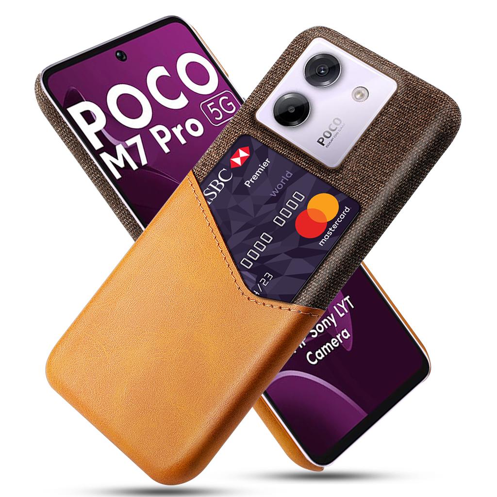For Xiaomi Poco M7 Pro 5G Case PU Leather Cloth Texture Hard PC Phone Cover with Card Holder