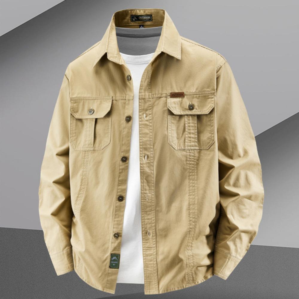 Vintage Men's 100% Cotton Shirt Safari Style Multi-pocket Lapel Top Spring Autumn Long Sleeve Youth Loose Shirts Plus Size M-6XL