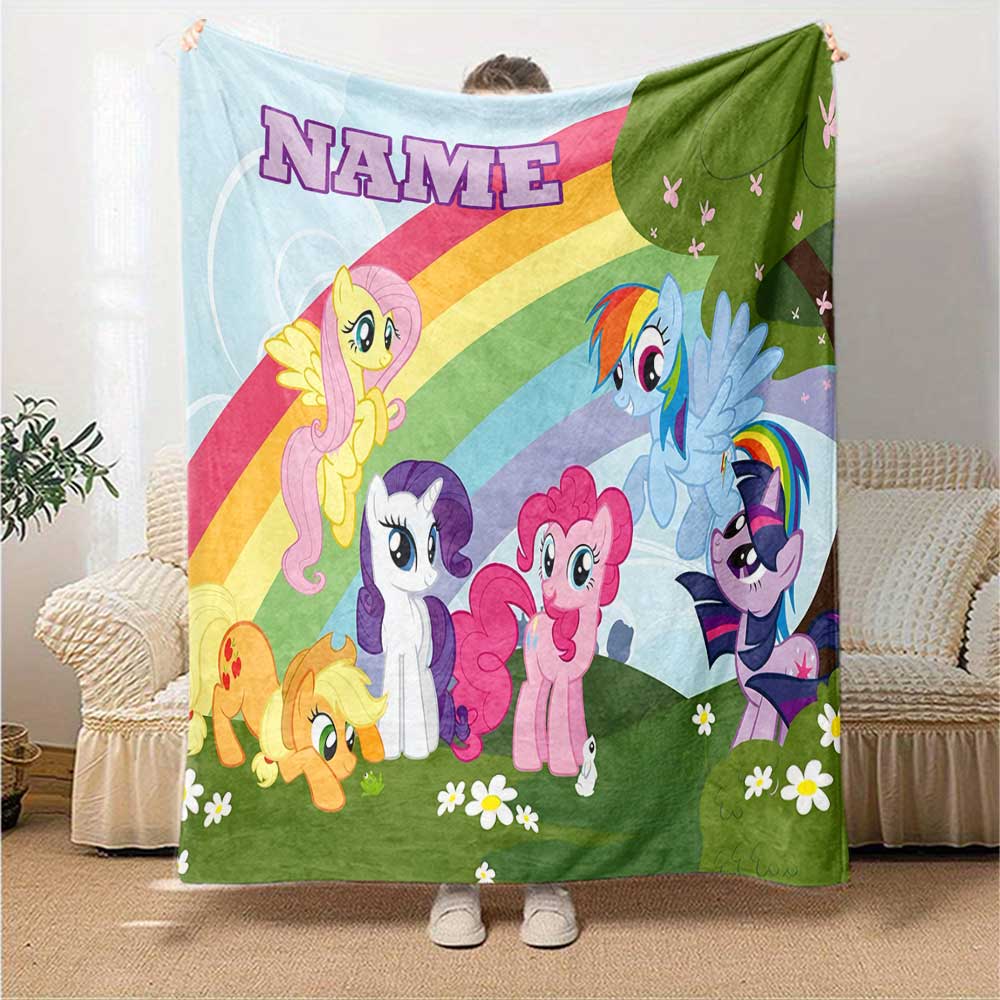 Little Pony (12) Customize Your Name Blanket Throw Personalized Blanket Soft Warm Cozy Perfect for Office Livingroom Nap Bed for All Occasions