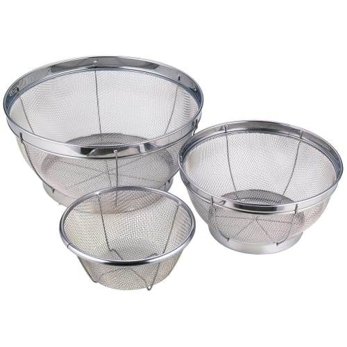 Yoshikawa Stainless Steel Colander, 3-Piece Set (15, 19, and 25cm), Mizureed, Tsubame-Sanjo, Made in Japan, SH6999