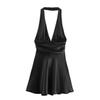 Nouvelle robe nuisette sexy style Hepburn pour femme, dos nu, col à nouer au cou, texture soie soie
