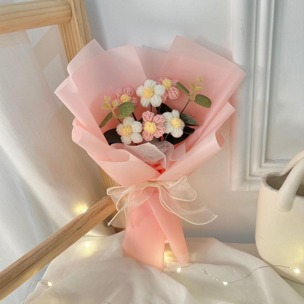 

Puff Flowers Crochet Flowers Bouquet with Led Light Home Decor Finished Knitted Flowers Gifts Eternal Artificial Flowers розовый