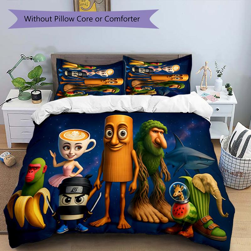 3pcs Italian Brainrot characters2 pattern bedding set duvet cover set includes duvet cover &pillowcases, perfect all season bedroom decoration & gift