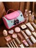 Cute Cat Storage Bag Student Portable Toiletry Bag Travel Storage Bag Cartoon Checkered Color-Block Handheld Makeup Bag