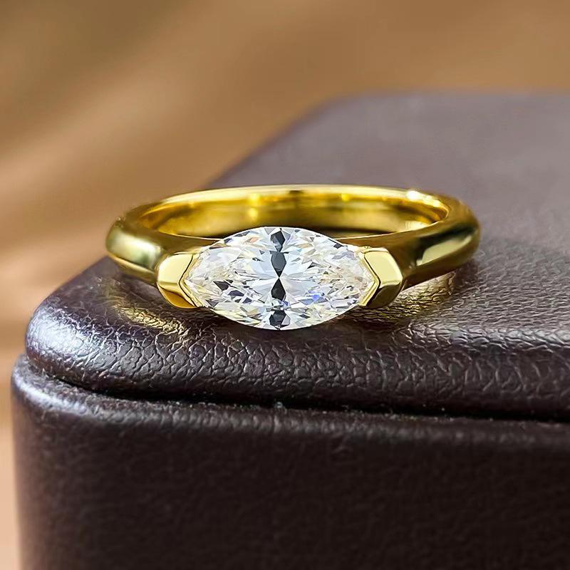 Simple Alloy Diamond Ring Quadrilateral Zircon Design Couple Niche Geometric Personalized Ring no. 6 золотой