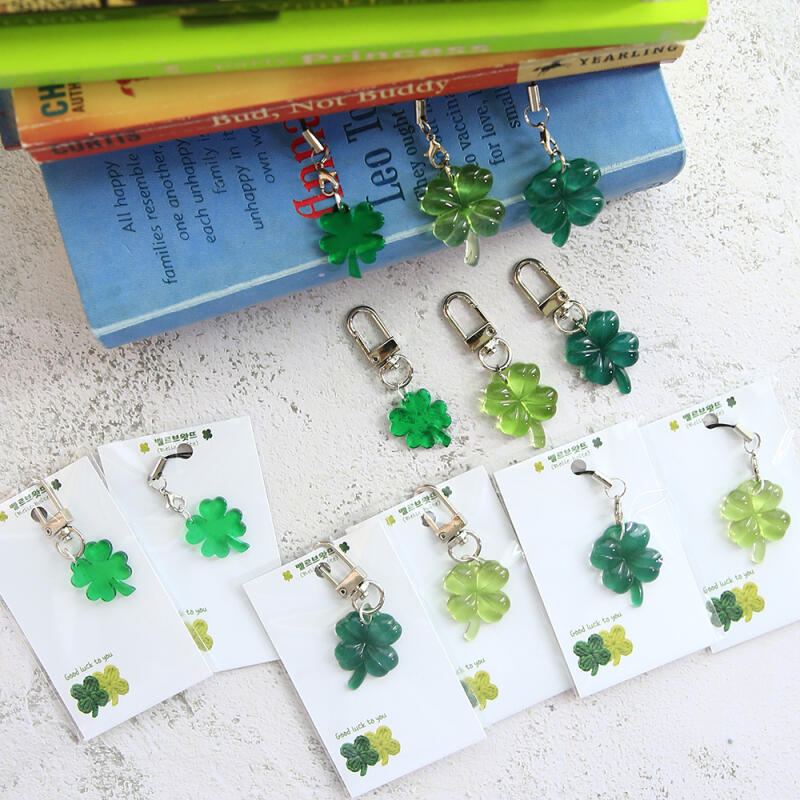 Lucky Four-Leaf Clover Keychain Charm Gift (Homaika Cord) Homaica Green Cell Phone Strap