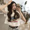 Women's Round Neck Short Sleeve Crop Top Slim Fit Casual Graphic Tee Car Letter Print Summer Commuter Blouse