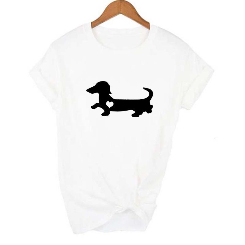 Cute Dachshund Silhouette Graphic TShirt Casual Daily Short Sleeve Tee for Unisex Women Unique Dog Design with Lunar Background