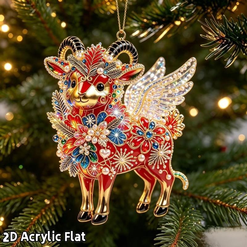 Ornament Agățat Capră Strălucitoare Model Plat Acrilic 2D Pandantiv Animal Farmec Oglindă Retrovizoare Mașină Ornament Brad de Crăciun