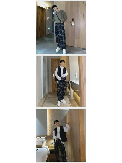 Men's Trendy Korean Plaid Pants: Stylish, Loose-Fit, Casual, All-Match, Straight-Cut Trousers