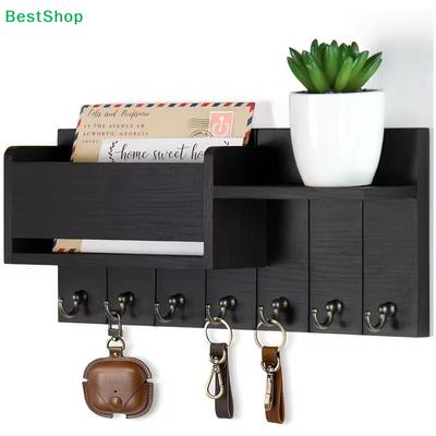 Entryway Floating Shelf with Hooks - Multifunctional Storage Rack for Keys, Letters & Decor