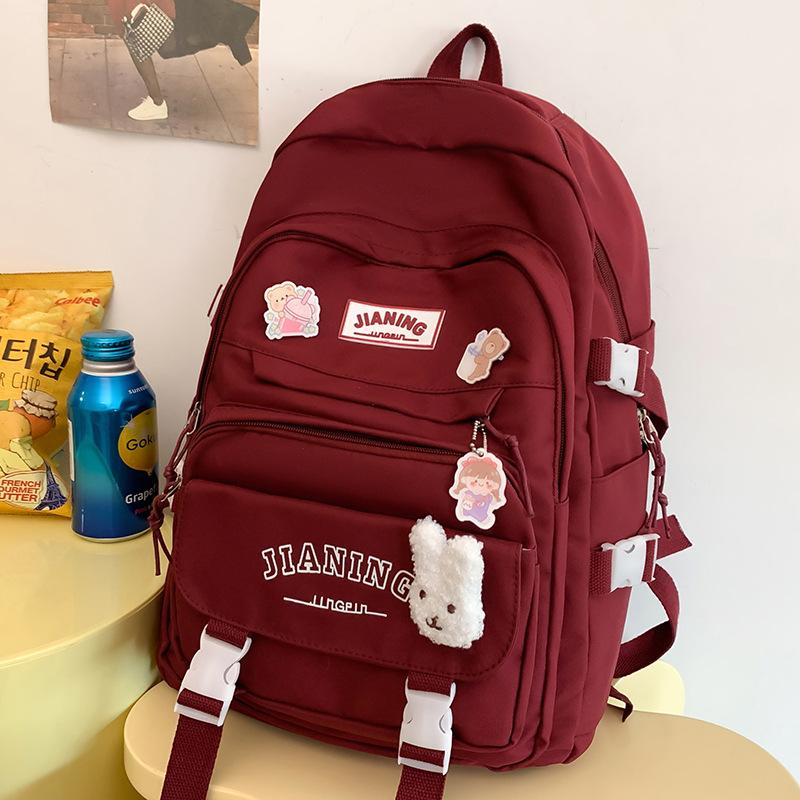 Primary School Girl Junior High School Student Burgundy Backpack High School Student College Student Backpack