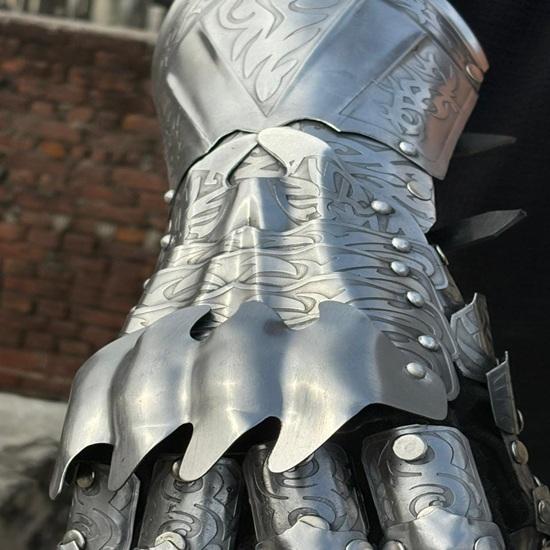 Etched Steel Gauntlet Gloves Gothic Knight Costume, 40.64 Cm Gloves Pair Perfect Halloween Gift